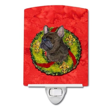 CAROLINES TREASURES Carolines Treasures SS4206CNL Brindle French Bulldog Cristmas Wreath Ceramic Night Light SS4206CNL